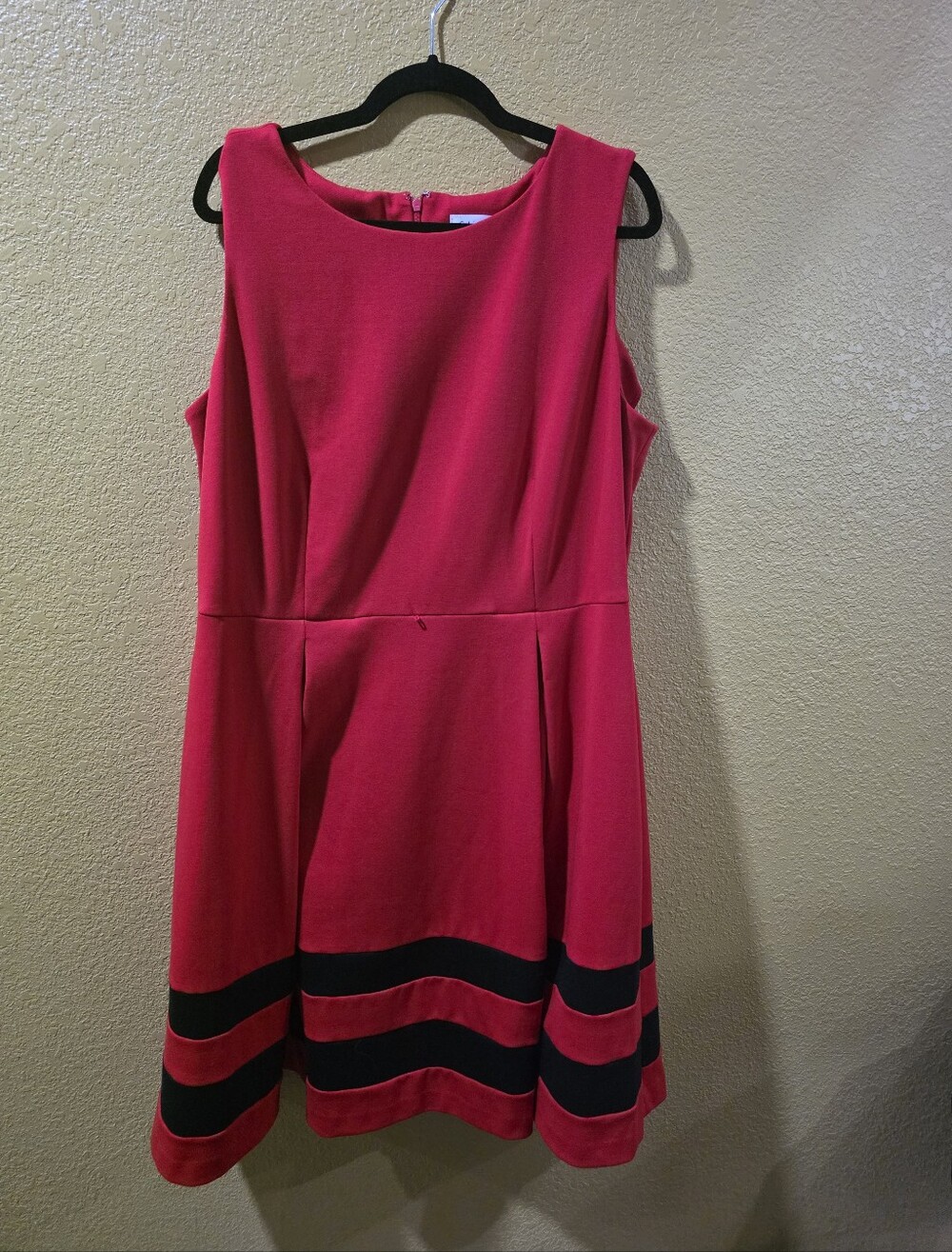 Calvin Klein Hot Pink Midi Dress with Black Hem Stripes